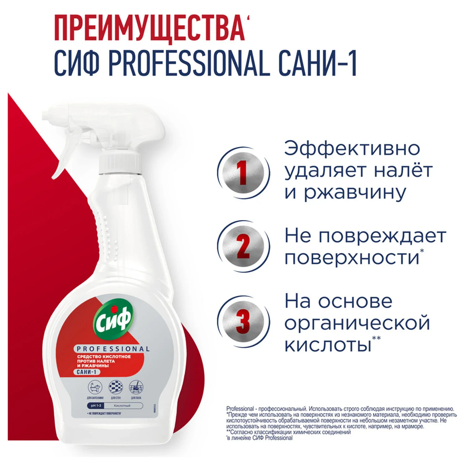 Спрей кислотный для удаления ржавчины и известкового налета СИФ Professional, 500 мл